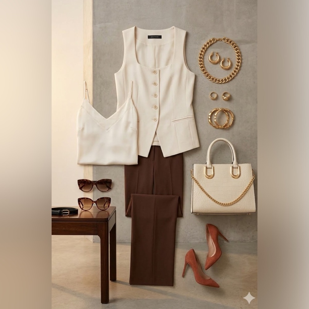 Cream Button-Front Vest😉